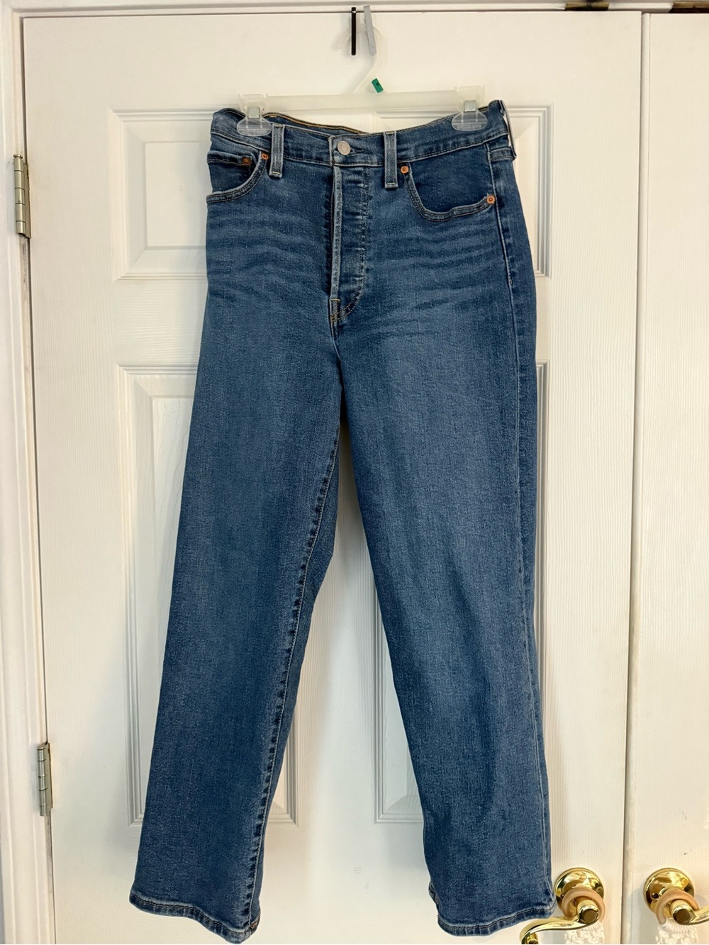 Levi's High Rise Straight Leg Jeans in Medium Blue Denim